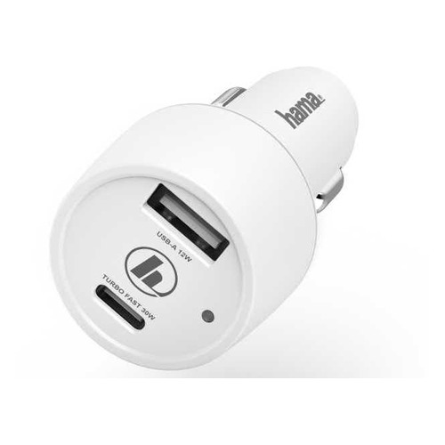 фото Автомобильное зарядное устройство hama h-183322, usb + usb type-c, 3a, белый