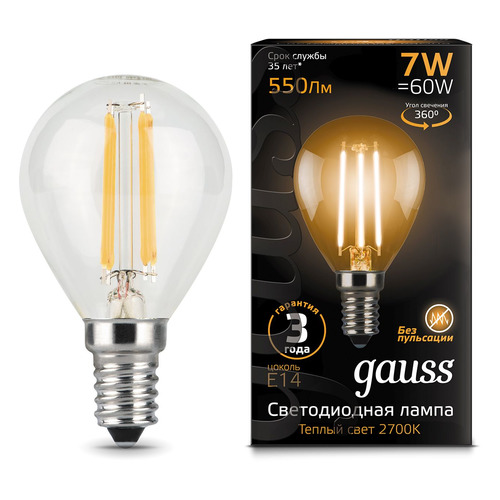 фото Лампа gauss filament шар, 7вт, 550lm, 35000ч, 2700к, e14, 1 шт. [105801107]