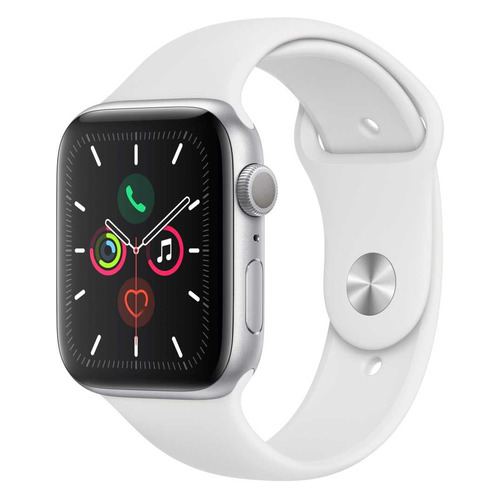 фото Смарт-часы apple watch series 5 44мм, серебристый / белый [mwvd2ru/a]