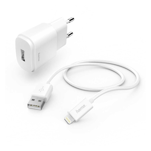 фото Сетевое зарядное устройство hama h-183290, usb, 8-pin lightning (apple), 1a, белый