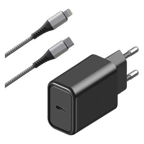 фото Сетевое зарядное устройство interstep pdmfibk18, usb type-c, 8-pin lightning (apple), 3a, черный