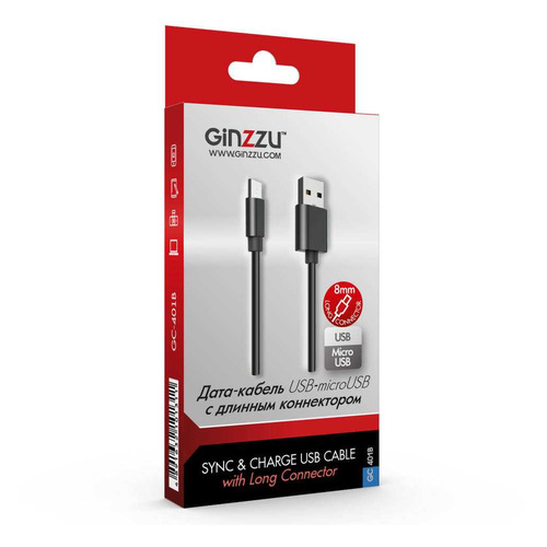 фото Кабель ginzzu gc-401b, micro usb (m) - usb (m), 1м, черный