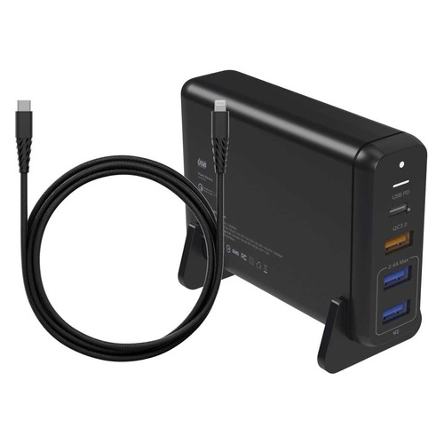 фото Настольное зарядное устройство vipe 75w, 3 usb + usb type-c, 8-pin lightning (apple), 3a, черный noname