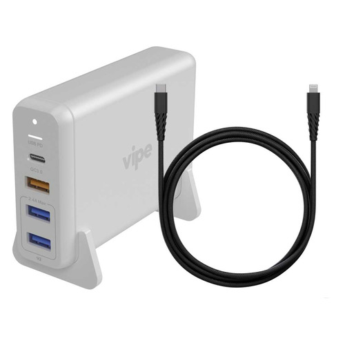 фото Настольное зарядное устройство vipe 75w, 3 usb + usb type-c, 8-pin lightning (apple), 3a, белый noname