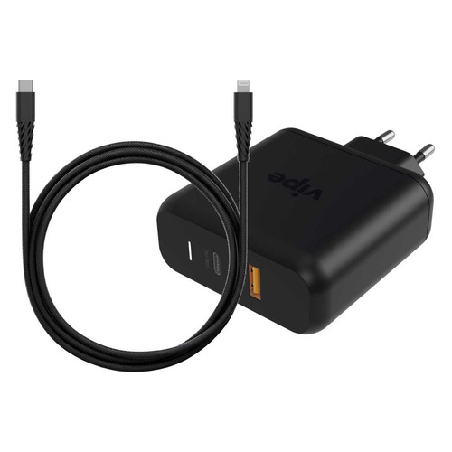 фото Сетевое зарядное устройство vipe 60w, usb + usb type-c, 8-pin lightning (apple), 3a, черный noname