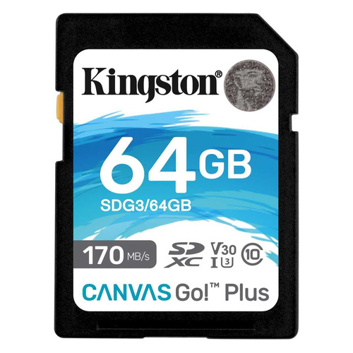 

Карта памяти SDXC UHS-I U3 Kingston Canvas Go! Plus 64 ГБ, 170 МБ/с, Class 10, SDG3/64GB, 1 шт., SDG3/64GB