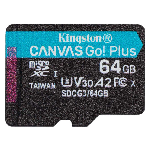 фото Карта памяти microsdxc uhs-i u3 kingston canvas go! plus 64 гб, 170 мб/с, class 10, sdcg3/64gbsp, 1 шт.