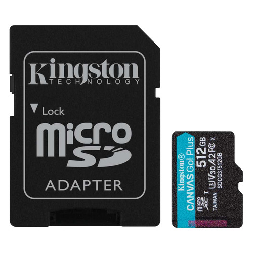 фото Карта памяти microsdxc uhs-i u3 kingston canvas go! plus 512 гб, 170 мб/с, class 10, sdcg3/512gb, 1 шт., переходник sd