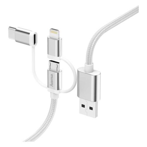 

Кабель HAMA USB B(m), micro USB B (m), USB Type-C (m), Lightning (m), 0.2м, MFI, белый [00183306]