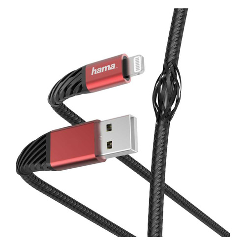 

Кабель HAMA Lightning (m), USB 2.0 (m), 1.5м, MFI, черный / красный [00187217]