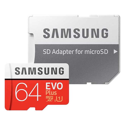 фото Карта памяти microsdxc uhs-i u1 samsung evo plus 64 гб, 20 мб/с, class 10, mb-mc64ha/ru, 1 шт., переходник sd