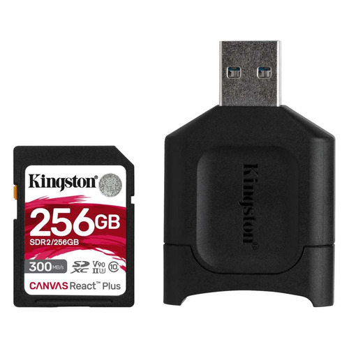 фото Карта памяти microsdxc uhs-ii u3 kingston react plus 256 гб, 300 мб/с, class 10, mlpr2/256gb, 1 шт., переходник sd