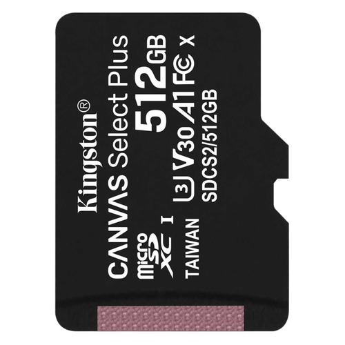 

Карта памяти microSDXC UHS-I U3 Kingston Canvas Select Plus 512 ГБ, 100 МБ/с, SDCS2/512GBSP, 1 шт., SDCS2/512GBSP