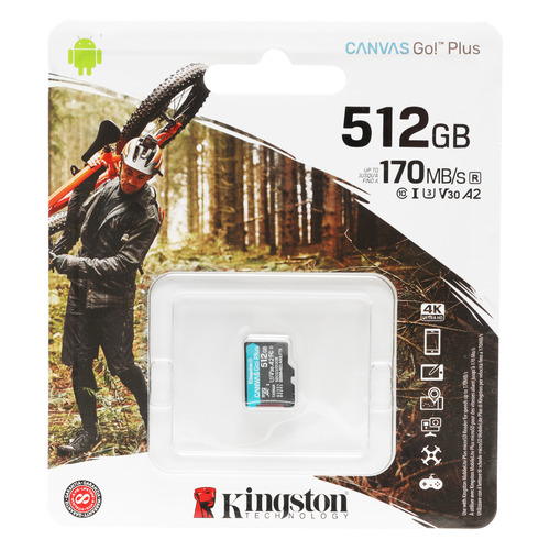 фото Карта памяти microsdxc uhs-i u3 kingston canvas go! plus 512 гб, 170 мб/с, class 10, sdcg3/512gbsp, 1 шт.