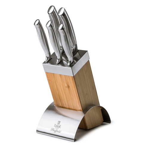 фото Набор ножей кухон. taller шеффилд (tr-2000) компл.:5шт с подставкой дерево/серый карт.коробка
