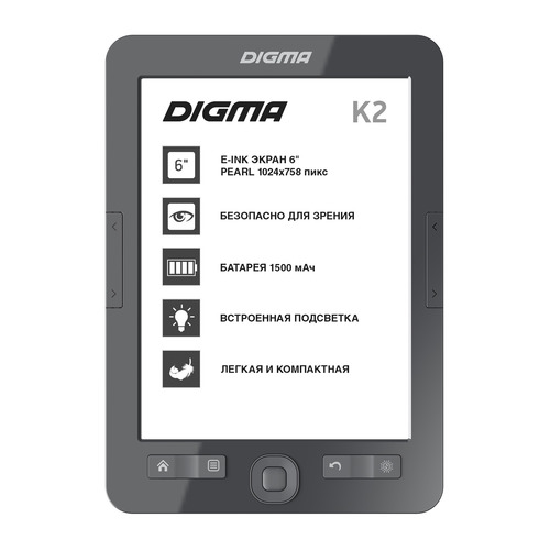 

Электронная книга Digma K2, 6", темно-серый, K2