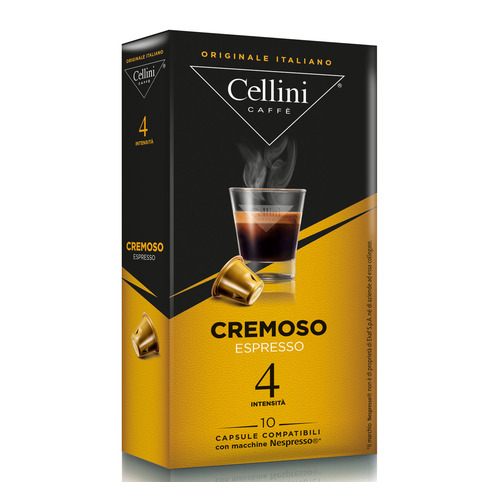 

Кофе в капсулах CELLINI Cremoso Espresso, капсулы, совместимые с кофемашинами NESPRESSO®, крепость 4, 10 шт, Cremoso Espresso