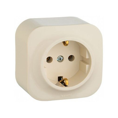 

Розетка силов. Legrand Quteo (782250) откр. зазем. штор. IP20 слоновая кость