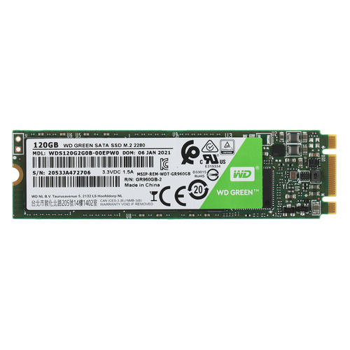 

SSD накопитель WD Green WDS120G2G0B 120ГБ, M.2 2280, SATA III, WDS120G2G0B
