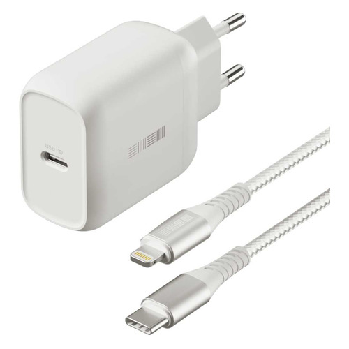 фото Сетевое зарядное устройство interstep usb type-c, 8-pin lightning (apple), 3a, белый