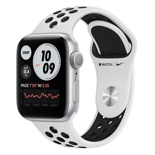 фото Смарт-часы apple watch series 6 nike, 44мм, серебристый / белый [mg293ru/a]