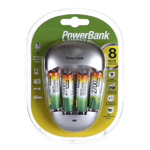 фото Aa аккумулятор + зарядное устройство gp powerbank powerbankpb27gs270/100, 4 шт. 2700мaч