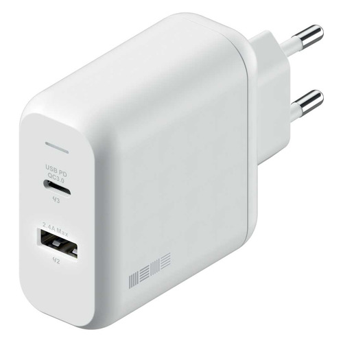 фото Сетевое зарядное устройство interstep 42w, usb + usb type-c, 8-pin lightning (apple), 3a, белый