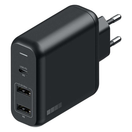 фото Сетевое зарядное устройство interstep 60w, 2 usb + usb type-c, 3a, черный