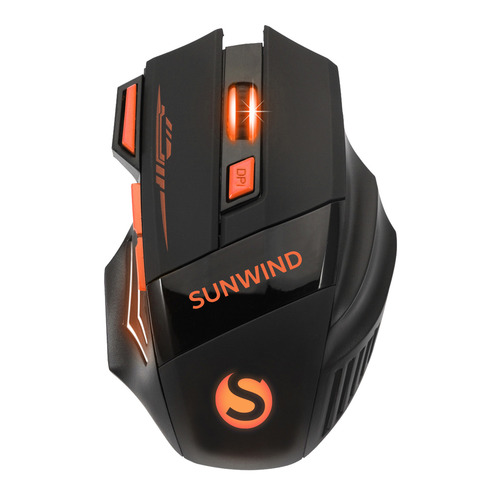 фото Мышь sunwind sw-m715gw, игровая, оптическая, беспроводная, usb, черный и оранжевый [hm-x7w]