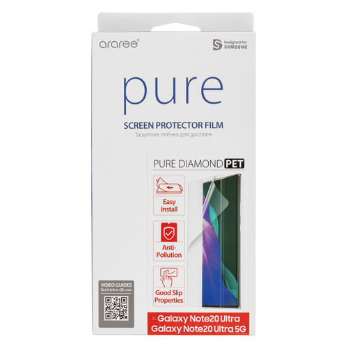 

Защитная пленка для экрана Samsung araree Pure Diamond для Samsung Galaxy Note 20 Ultra прозрачная, 1 шт [gp-tfn986kdatr], araree Pure Diamond