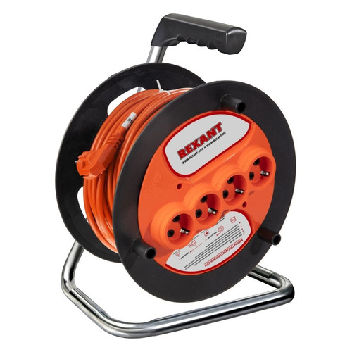 

Удлинитель силовой Rexant 11-5452 3x1.5кв.мм 4розет. 50м ПВС 16A катушка оранжевый, 11-5452