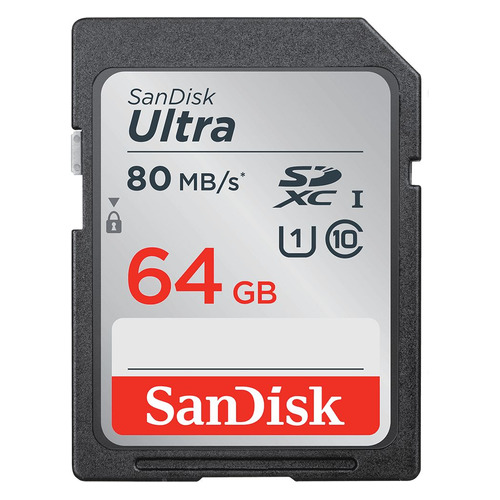 фото Карта памяти sdxc uhs-i u1 sandisk ultra 64 гб, 80 мб/с, class 10, sdsdunr-064g-gn6in, 1 шт.