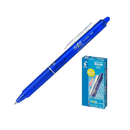 

Ручка гелев. Pilot Frixion Clicker BLRT-FR7-L синий d=0.35мм синие в компл.:ластик сменный стержень 12 шт./кор., BLRT-FR7-L