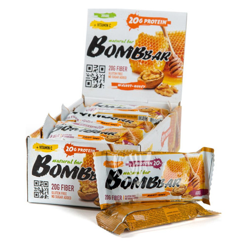 фото Набор батончиков протеин. bombbar natural bar бат. 20х60гр грецкие орехи с медом