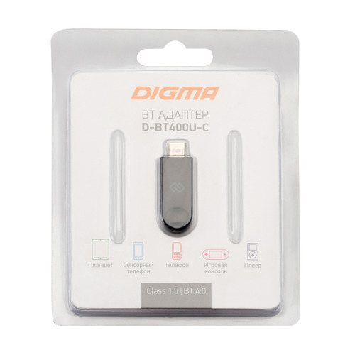 

Адаптер USB Digma D-BT400U-C Bluetooth 4.0+EDR class 1.5 20м черный, D-BT400U-C