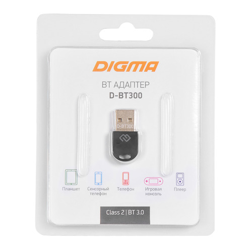 

Адаптер USB Digma D-BT300 Bluetooth 3.0+EDR class 2 10м черный, D-BT300