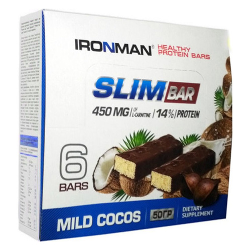фото Набор батончиков протеин. ironman slim bar бат. 6x50гр кокос/темная глазурь
