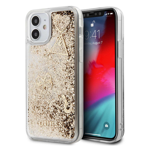 фото Чехол (клип-кейс) guess glitter, для apple iphone 12 mini, прозрачный/золотистый [guhcp12sglhflgo] noname