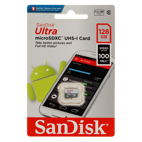 фото Карта памяти microsdxc uhs-i sandisk ultra light 128 гб, 100 мб/с, class 10, sdsqunr-128g-gn6mn, 1 шт.