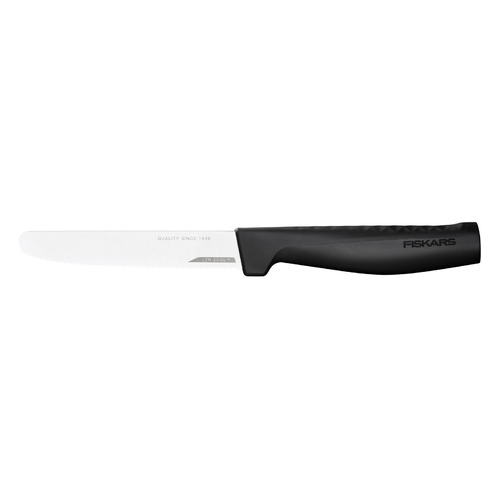 фото Нож кухонный fiskars hard edge (1054947) стальной для томатов лезв.114мм серрейт. заточка черный