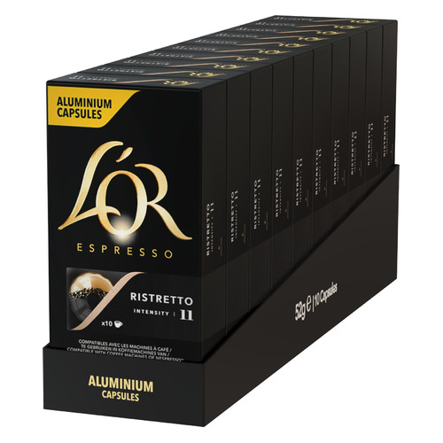 

Кофе в капсулах L`OR Espresso Ristretto, капсулы, совместимые с кофемашинами NESPRESSO®, крепость 11, 100 шт [8052178], Espresso Ristretto