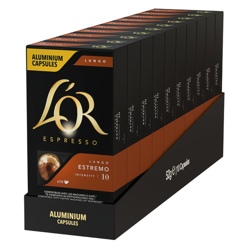

Кофе в капсулах L`OR Espresso Lungo Estremo, капсулы, совместимые с кофемашинами NESPRESSO®, крепость 10, 100 шт [8052176], Espresso Lungo Estremo