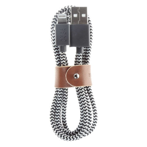 фото Кабель native union, lightning (m) - usb (m), 1.2м, mfi, черный / белый [belt-l-zeb-2] noname