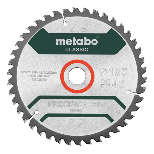 фото Отрезной диск metabo precision cut wood — classic, по дереву, 165мм, 1.2мм, 20мм, 1шт [628026000]