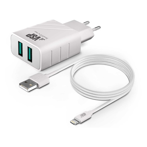 фото Сетевое зарядное устройство borasco 37265, 2xusb, 8-pin lightning (apple), 2.4a, белый