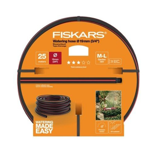 фото Шланг fiskars 1027100 3/4" 25м поливочный армированный черный/красный