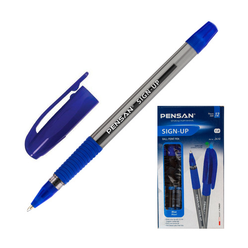

Ручка шариков. Pensan Sign-Up (2410/12BLUE) прозрачный/синий d=1мм кор.карт. сменный стержень 1стерж 12 шт./кор., Sign-Up