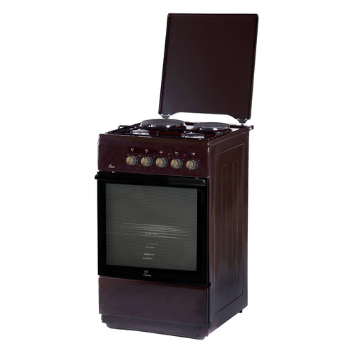 фото Газовая плита flama l fk 2212 b, электрическая духовка, металлическая крышка, коричневый