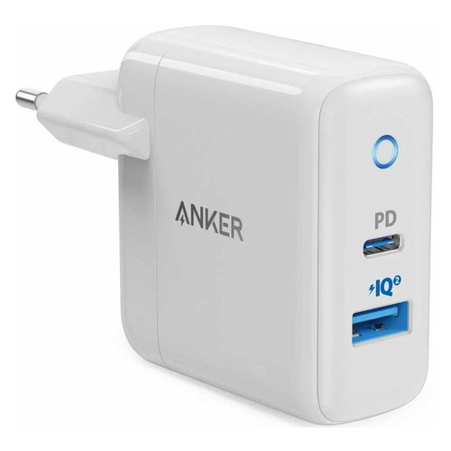 фото Сетевое зарядное устройство anker powerport, usb + usb type-c, 3a, белый