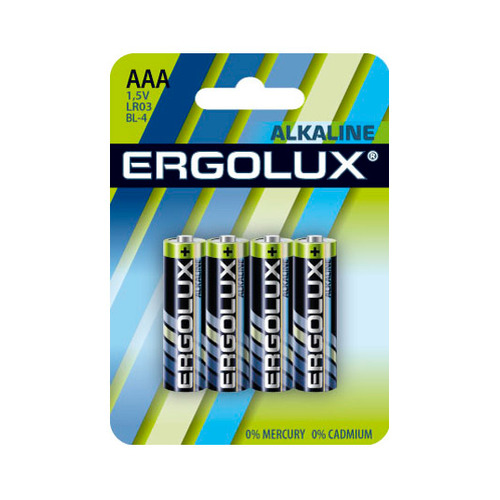 фото Aaa батарейка ergolux alkaline lr03-bl4, 4 шт. 1250мaч